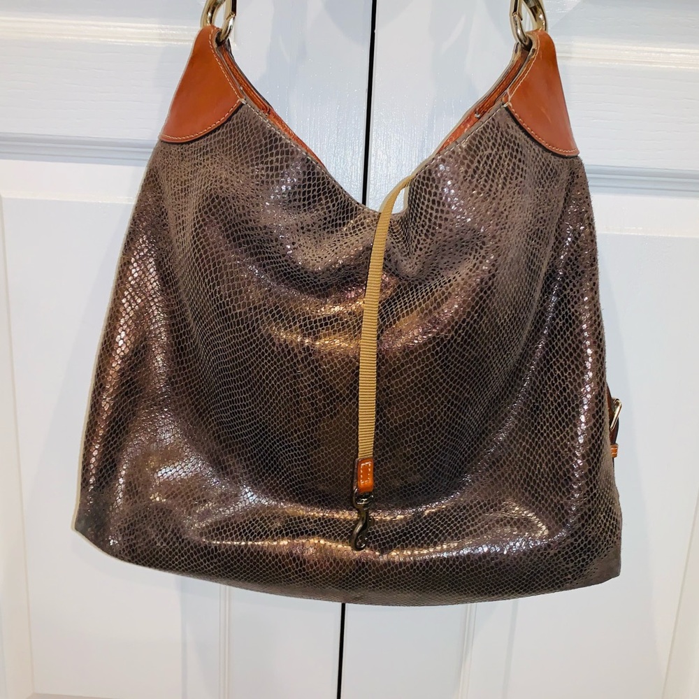 DOONEY BOURKE metallic leather hobo snakeskin  purse